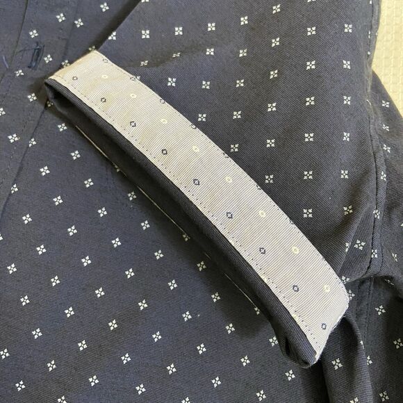 7 Diamonds Shirt Mens Medium Blue Short Sleeve Button Up Pocket Diamond Print - Picture 7 of 12